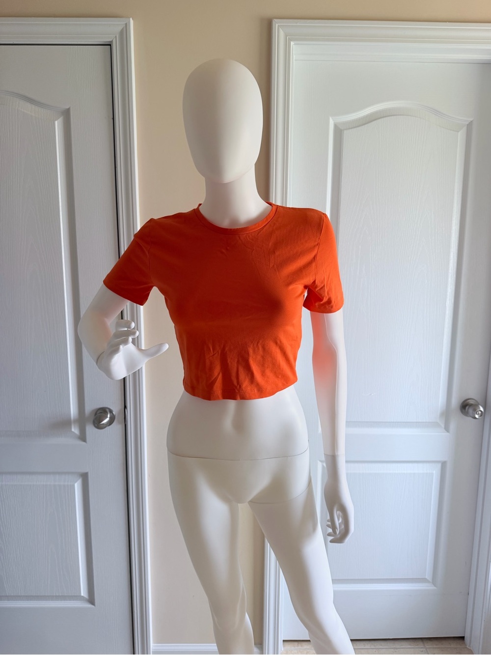 NWT Zara Y2K Bright Orange  Crewneck Cropped Top Size S